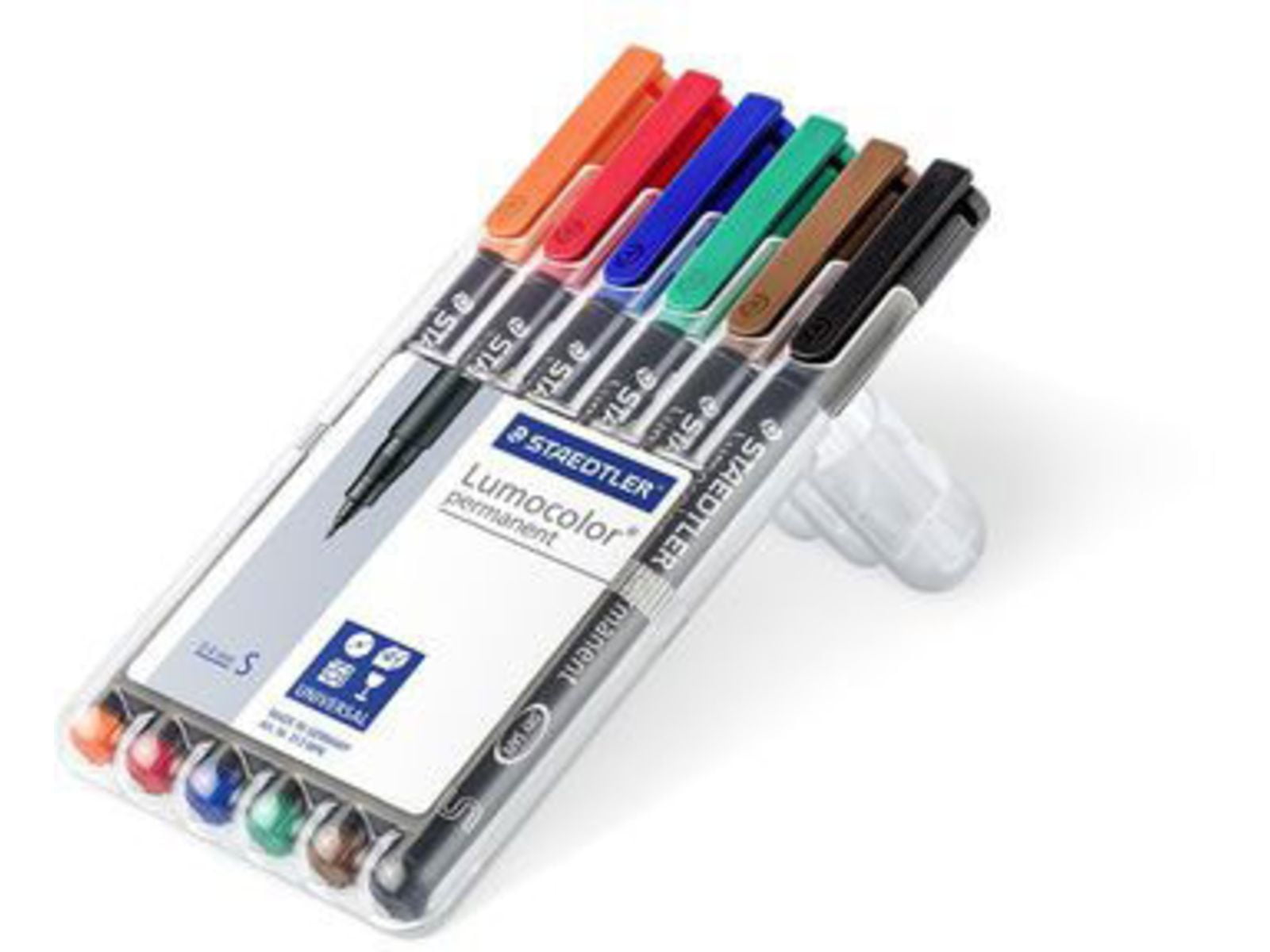 Staedtler Lumocolor Permanent Superfine Pen Pack - 6 Colors w/ Stand-Up Box - Re