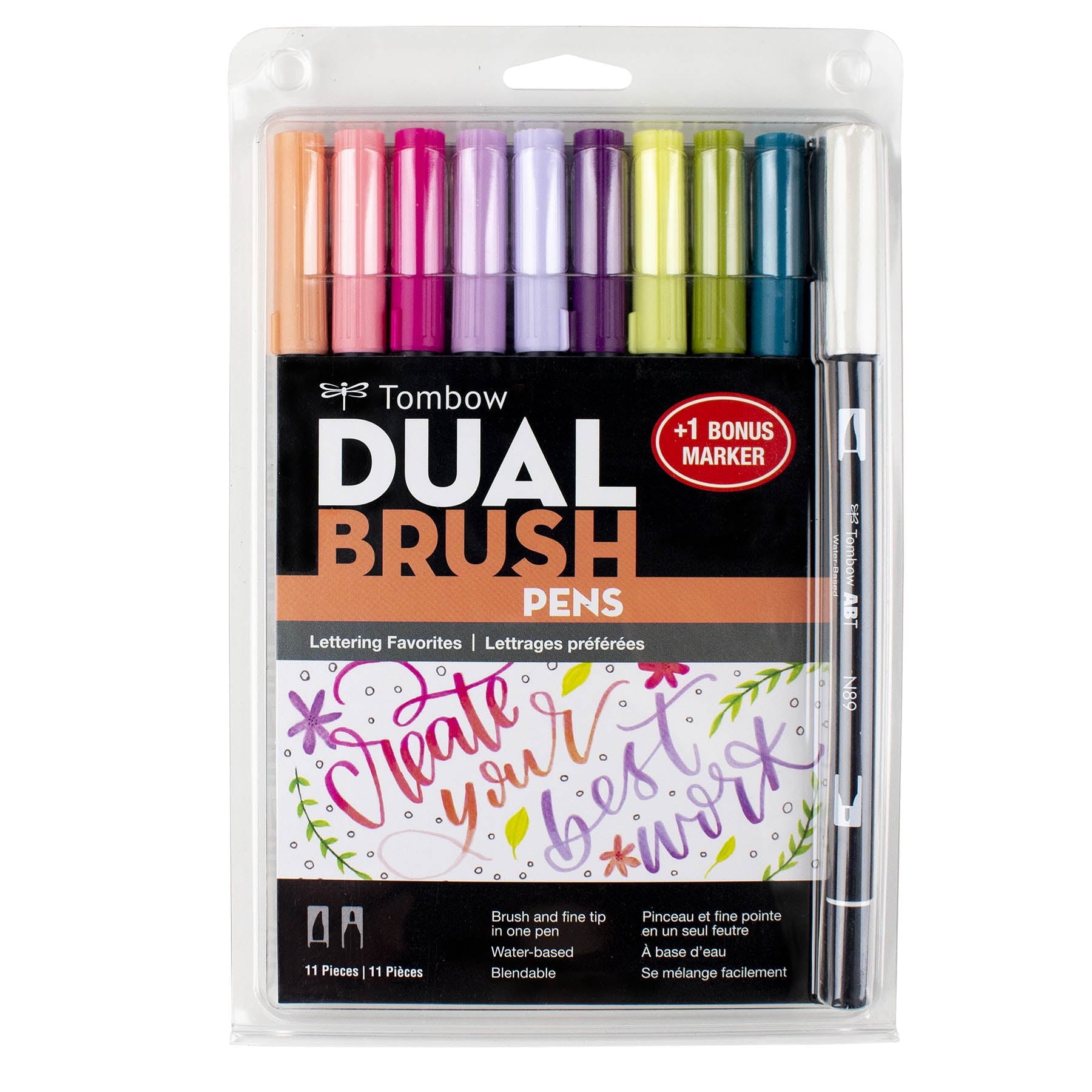 Tombow 72335 Dual Brush Pen Art Markers, Lettering Favorites, 10-Pack + Free Dual Brush Pen