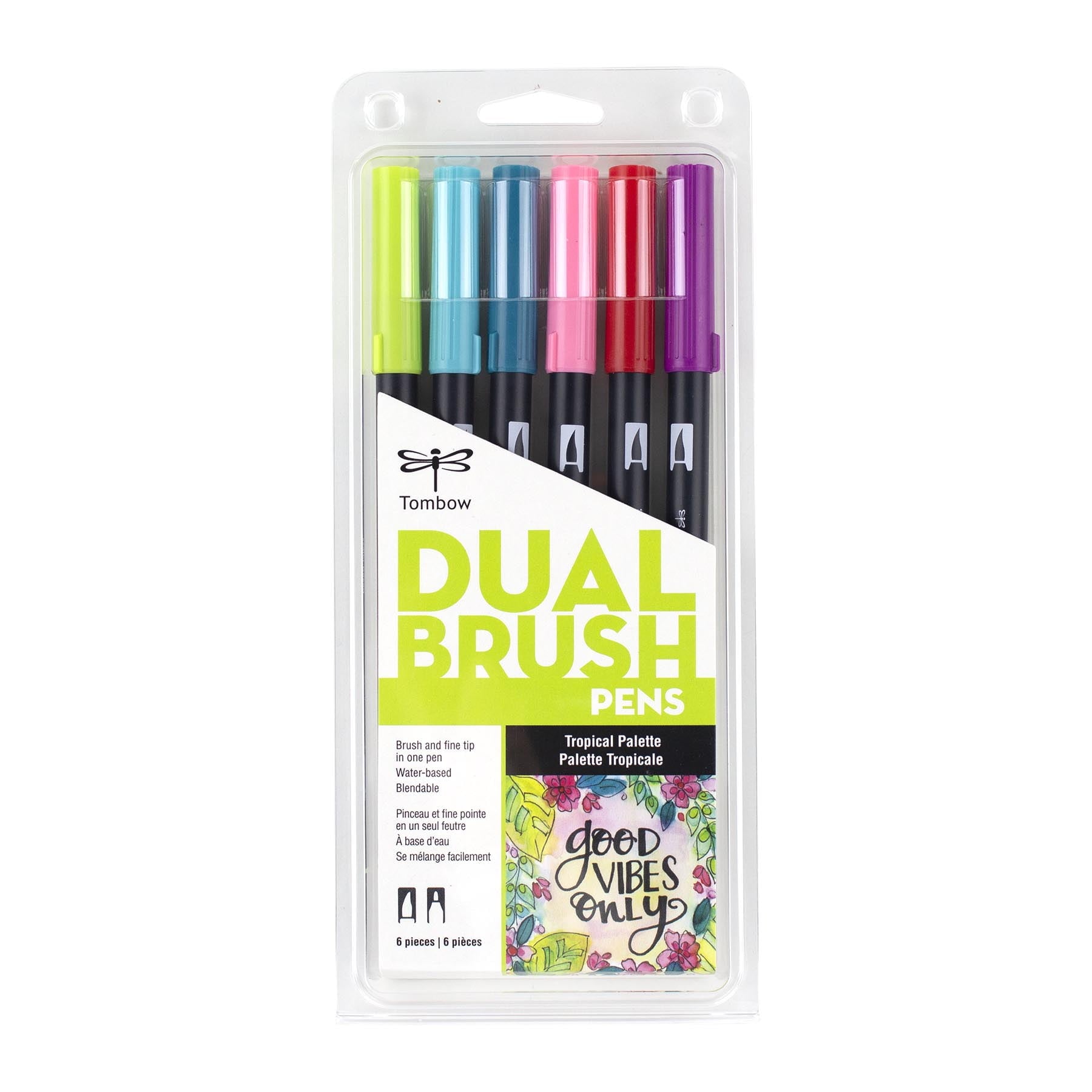 Tombow Dual Brush Pen Art Markers, Tropical Color Palette, 6 Pack