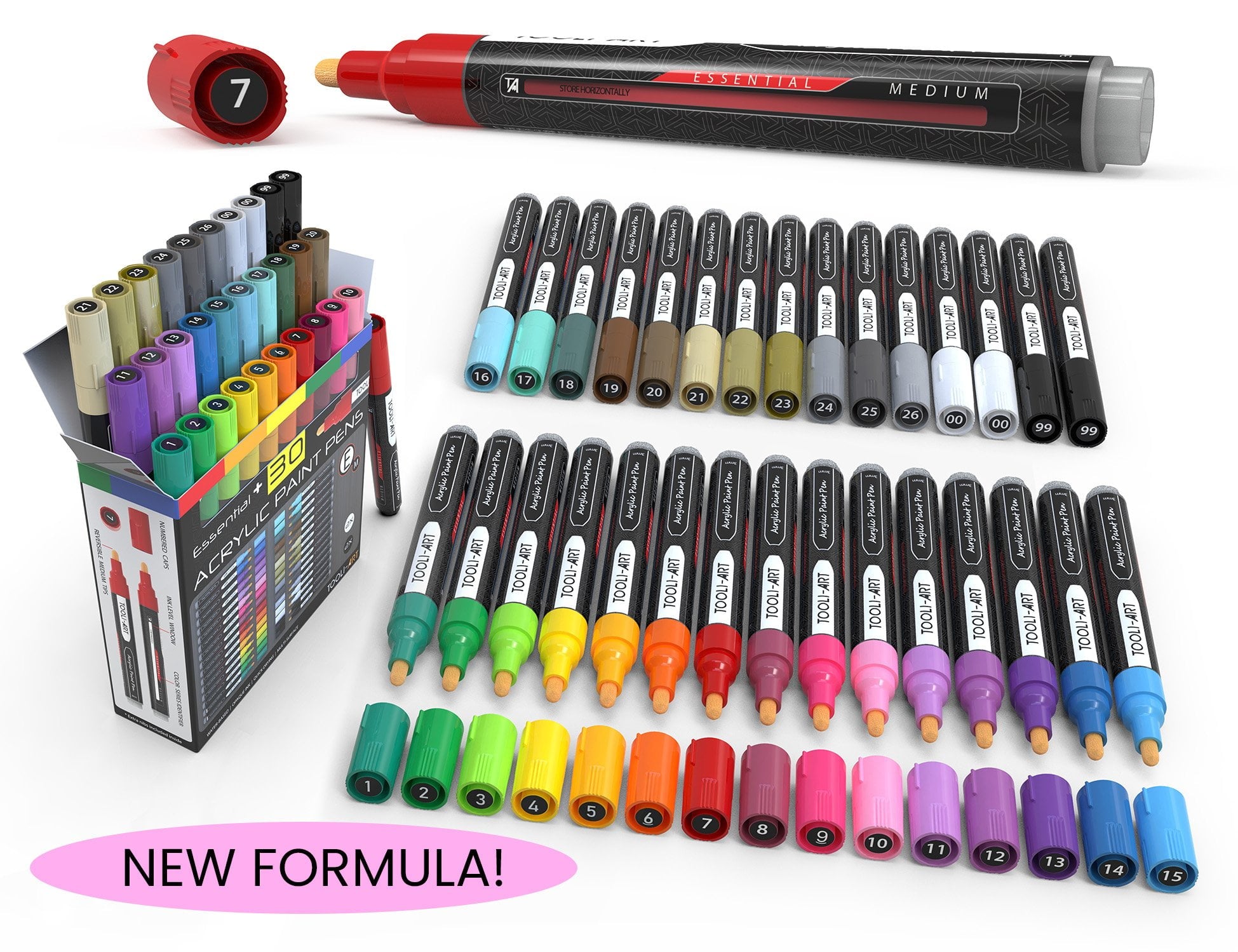 Tooli-Art Acrylic Paint Pens Assorted Multicolor Markers for Rock, Canvas, Mugs, and Most Surfaces Water-Based, Quick Drying Marker Set of 30