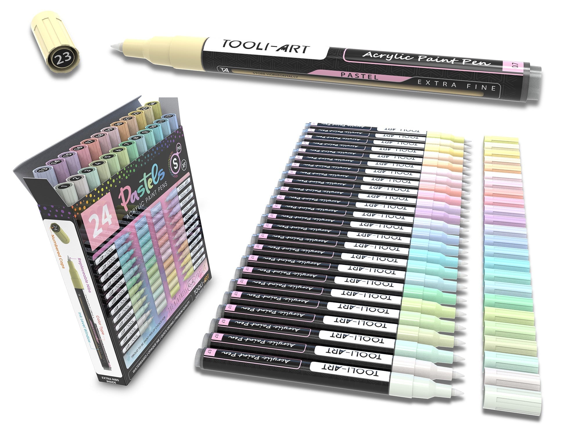 Tooli-Art Pastel Acrylic Paint Pens Multicolor Special Color Series Marker Set with 0.7mm Extra Fine Tip Set of 24