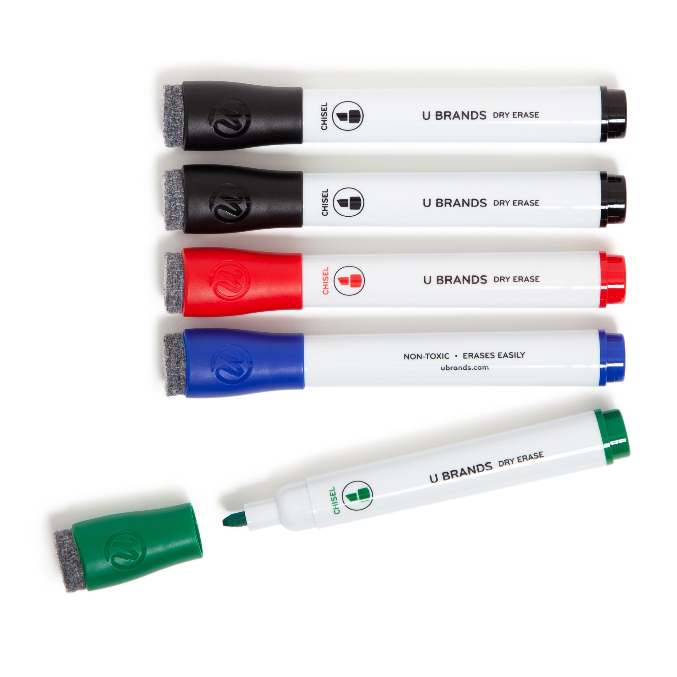 U Brands Dry Erase Markers, Set of 5, Assorted Colors, Low-Odor, Chisel (5 mm) Tip