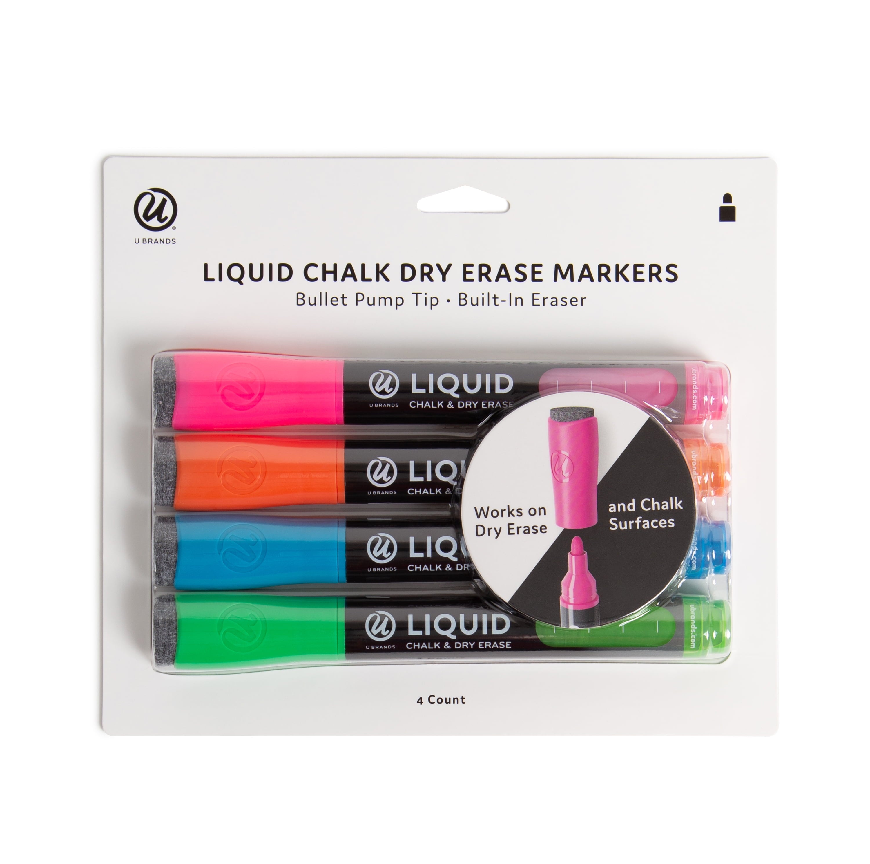 U Brands Liquid Chalk and Dry Erase Markers, Bullet Tip (3mm), Multi-Color, 4 Count