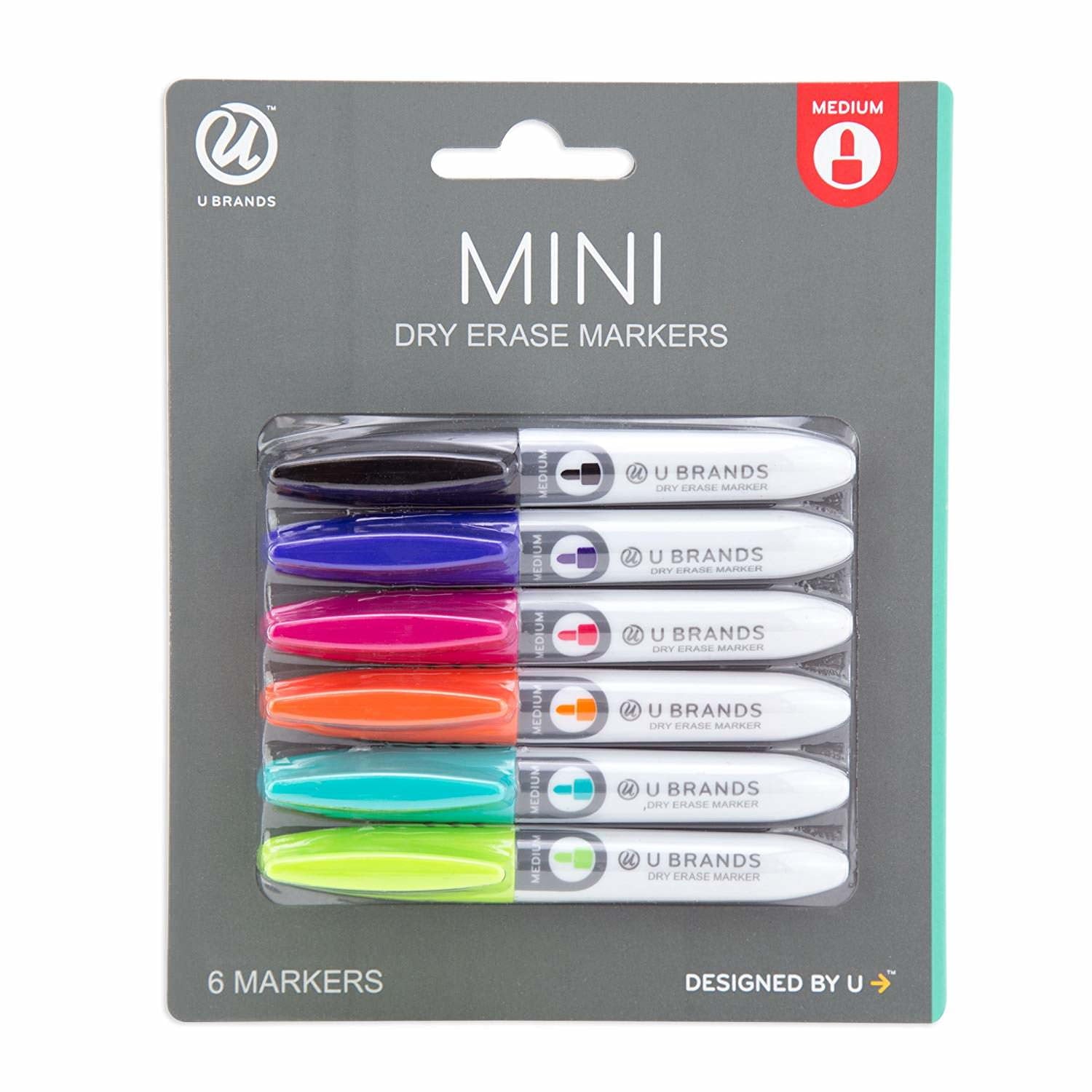 U Brands Mini Dry Erase Markers, Medium Tip, Assorted, Low Odor, 6 Count, 501U