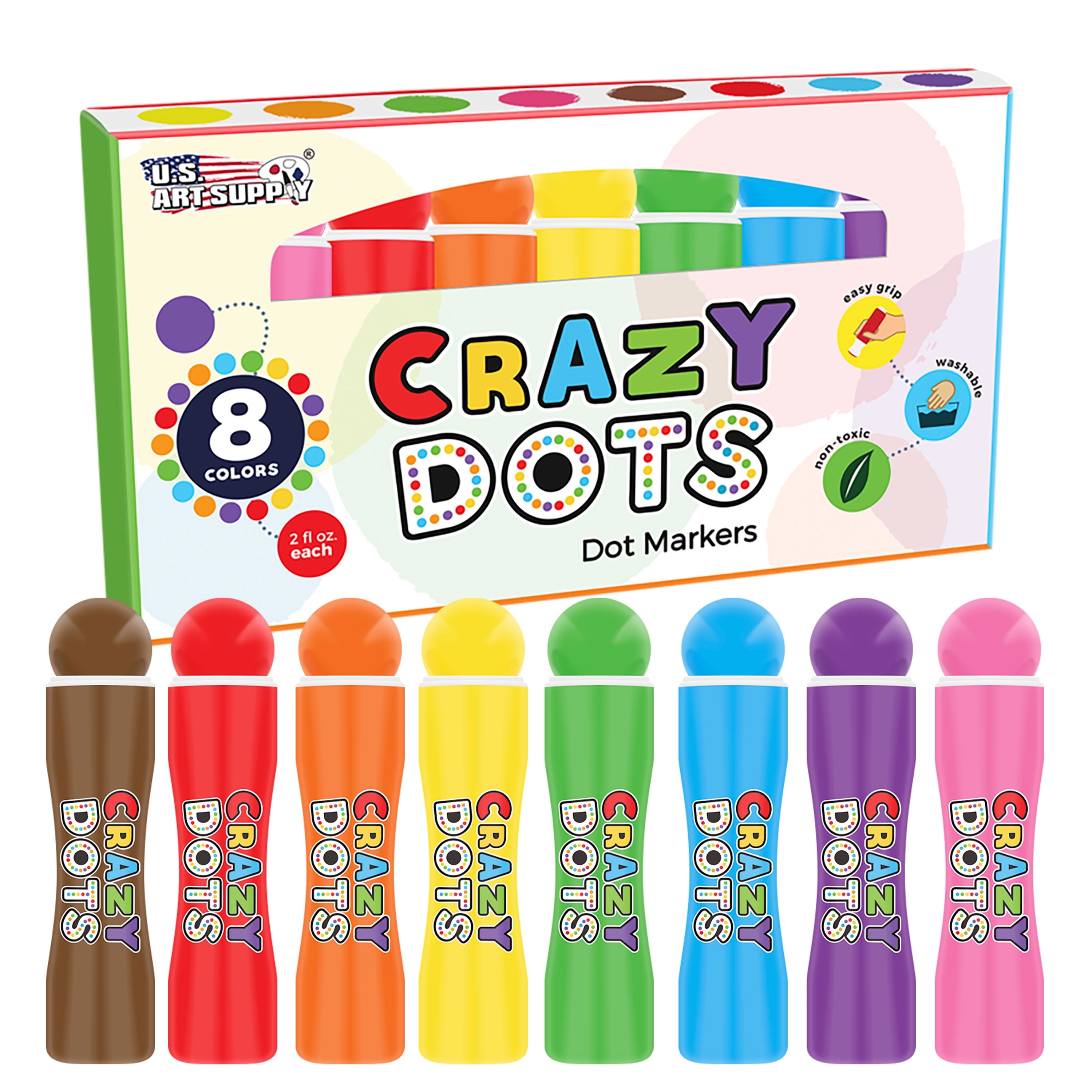 US Art Supply 8 Color Crazy Dots Markers - Washable Paint Marker Daubers