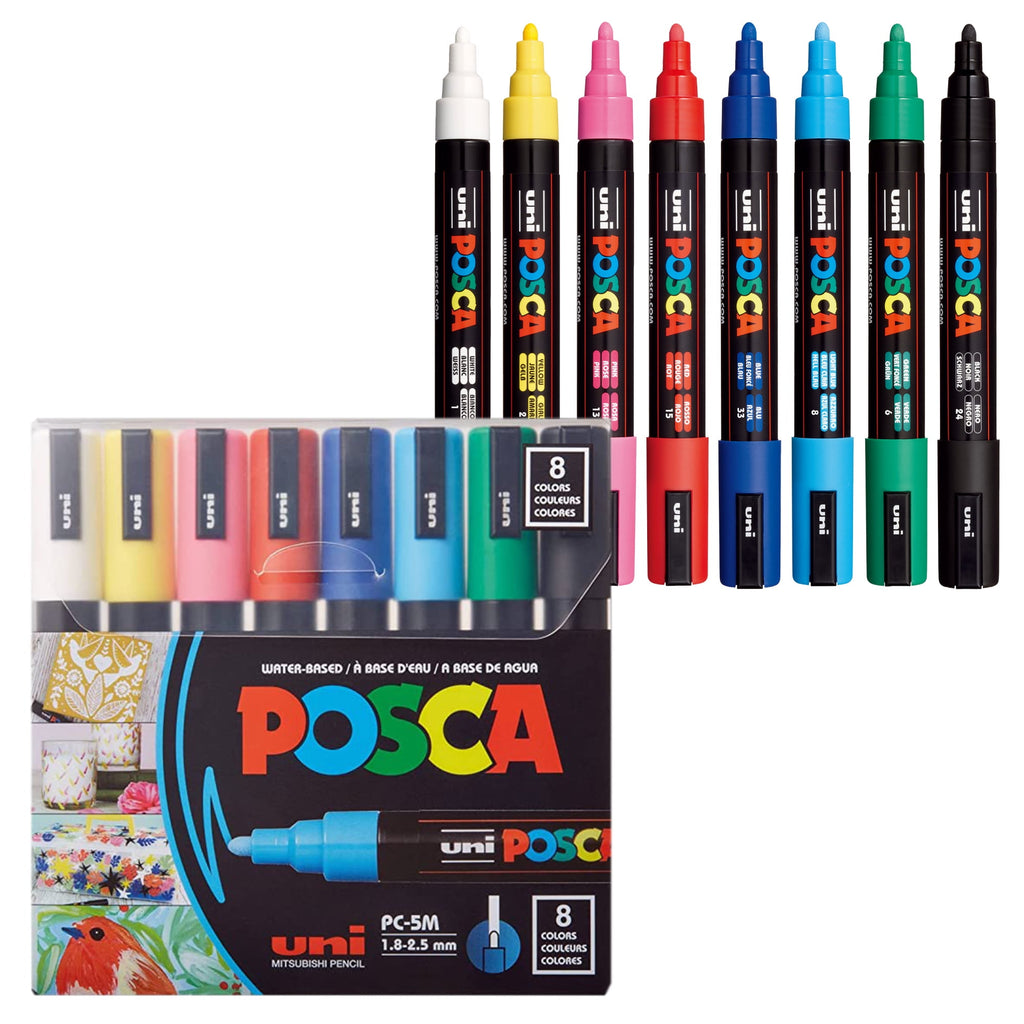 Uni POSCA Paint Markers, Medium Point Marker Paint Pen Tips, PC-5M, Assorted Ink, 8 Count
