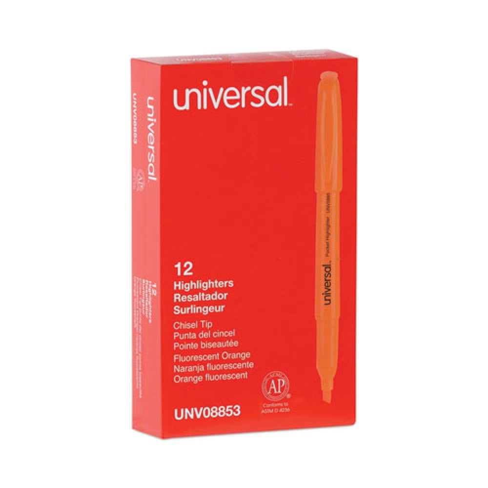 Universal Chisel Tip Fluorescent Orange Ink Orange Barrel Pocket Highlighters (1 Dozen)
