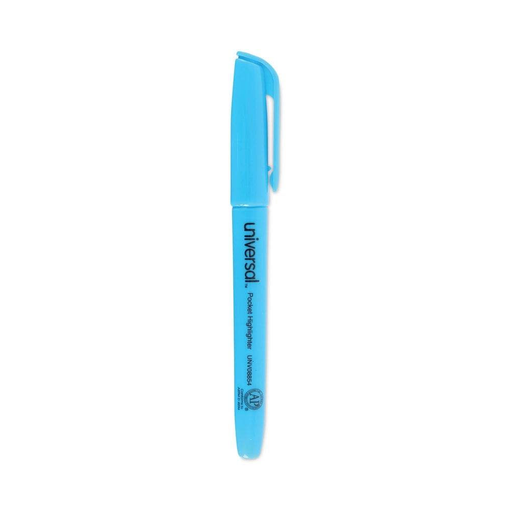 Universal Pocket Clip Highlighter, Chisel Tip, Fluorescent Blue Ink, Dozen -UNV08854