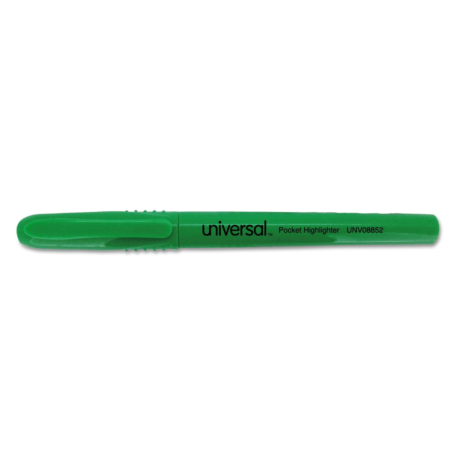 Universal Pocket Clip Highlighter, Chisel Tip, Fluorescent Green Ink, Dozen -UNV08852