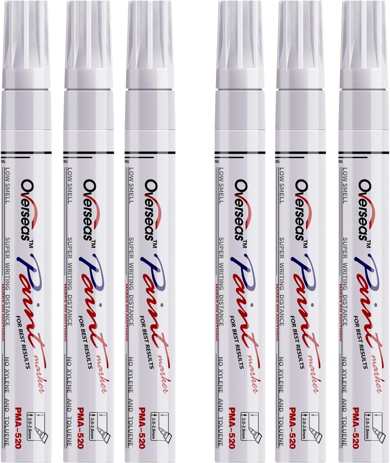 White Paint Markers Pens - Single color 6 Pack Permanent Oil Based Paint Pen, Medium Tip, Quick Dry and Waterproof Marker for Rock, Wood, Fabric, Plastic, Canvas, Glass, Mugs, Canvas, Glass