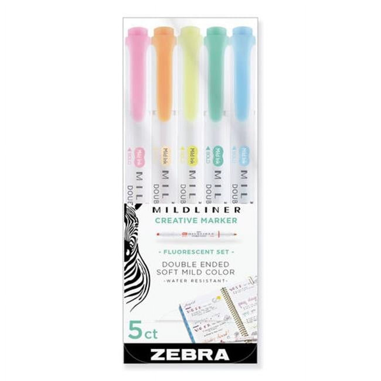 ZEBRA Pen Mildliner Double Ended Highlighter Set, Chisel and Bullet Point Tips, Assorted Gentle Ink Colors, 5-Pack (78705)