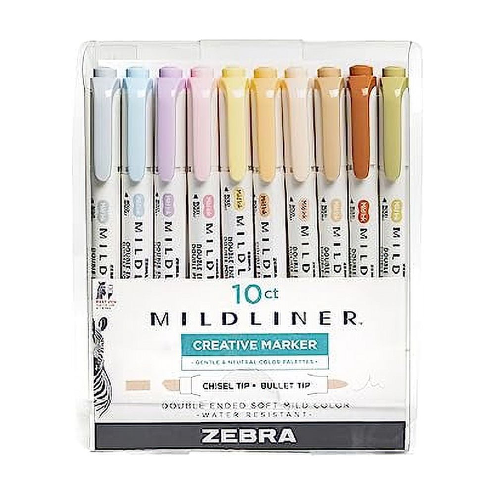 ZEBRA Pen Mildliner Double Ended Highlighter Set, Chisel and Bullet Point Tips, Assorted Neutral and Gentle Ink Colors, 10-Pack (78701)