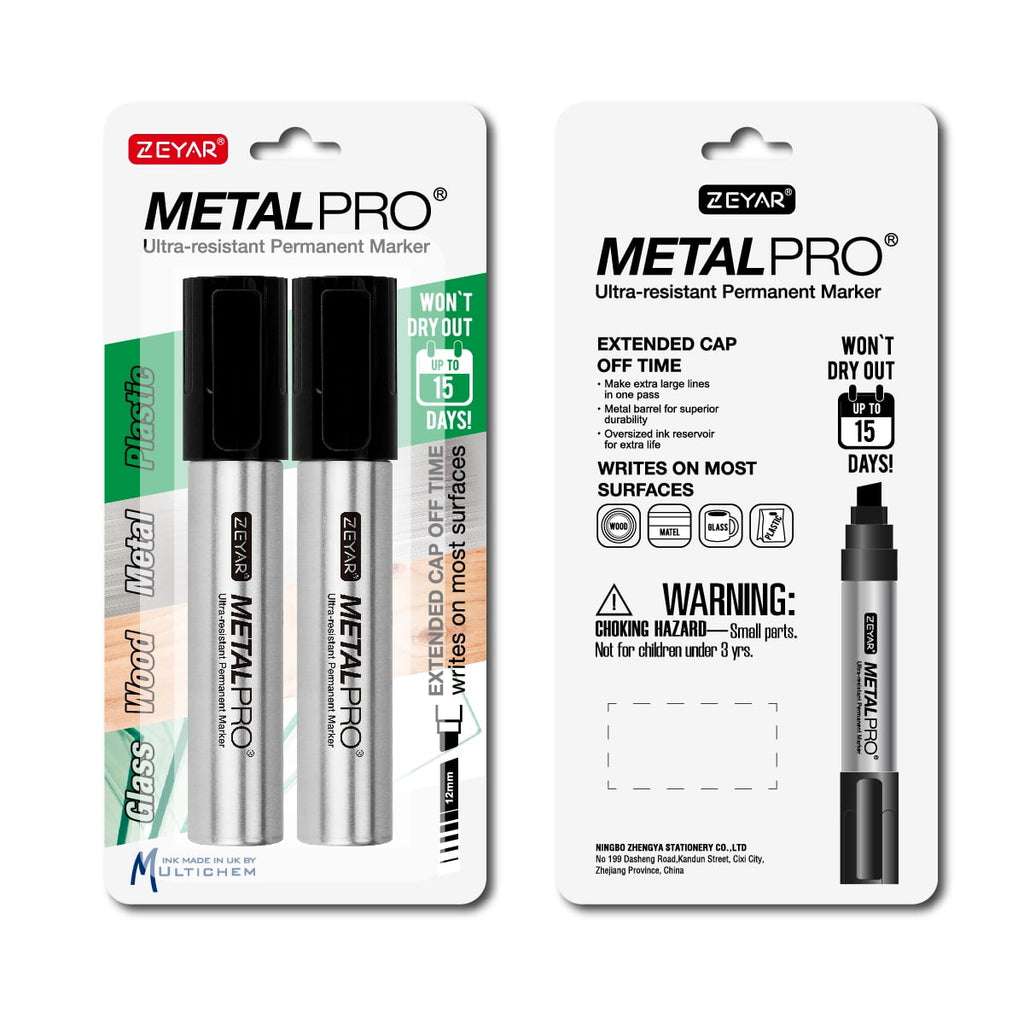 ZEYAR Permanent Markers, JUMBO Size, Set of 2, Premium Waterproof & Smear Proof Markers, Quick Drying- Great on Plastic,Wood,Stone,Metal and Glass for Doodling and Marking(Black)