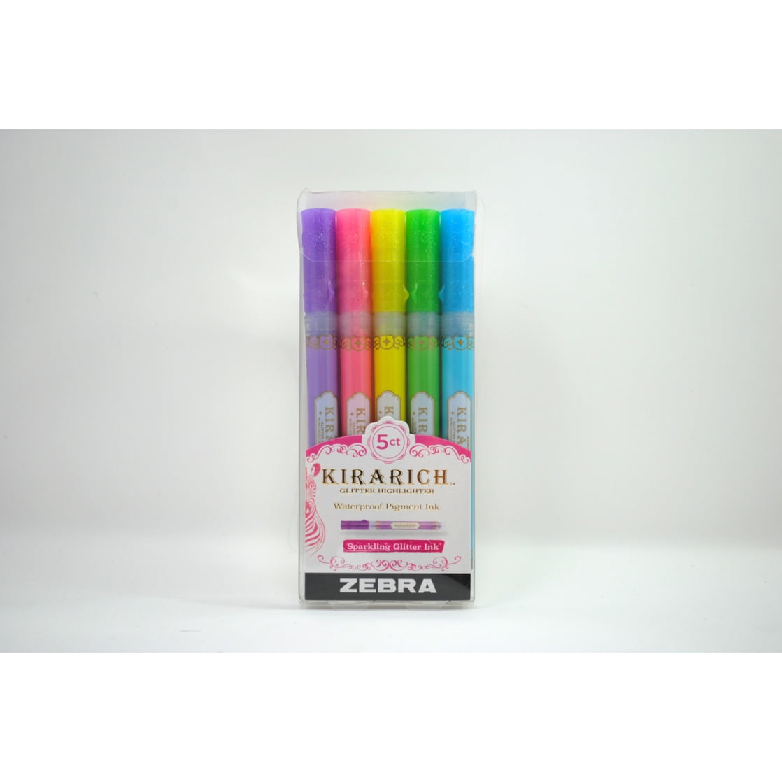 Zebra Pen Kirarich Glitter Highlighter, Chisel Tip, assorted colors, 5-pack