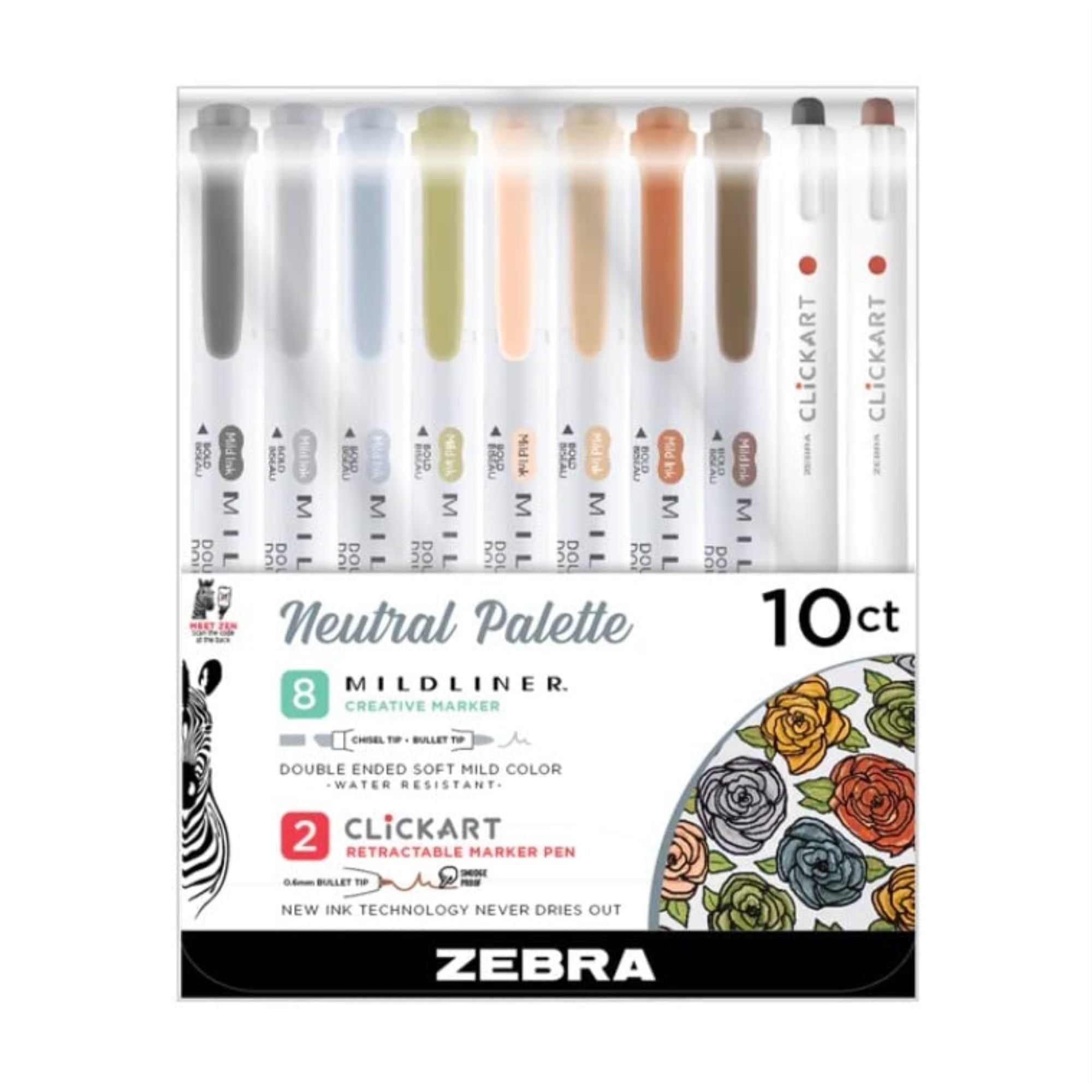 Zebra Pen Mildliner Double-Ended Creative Highlighter Set, Neutral Palette 10-Pack