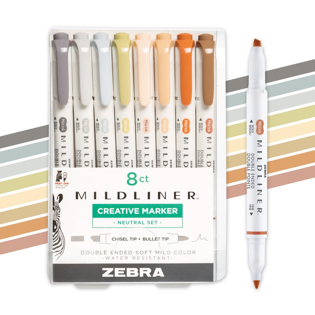 Zebra Pen Mildliner Double-Ended Creative Highlighter Set - Neutral Palette 8-Pack