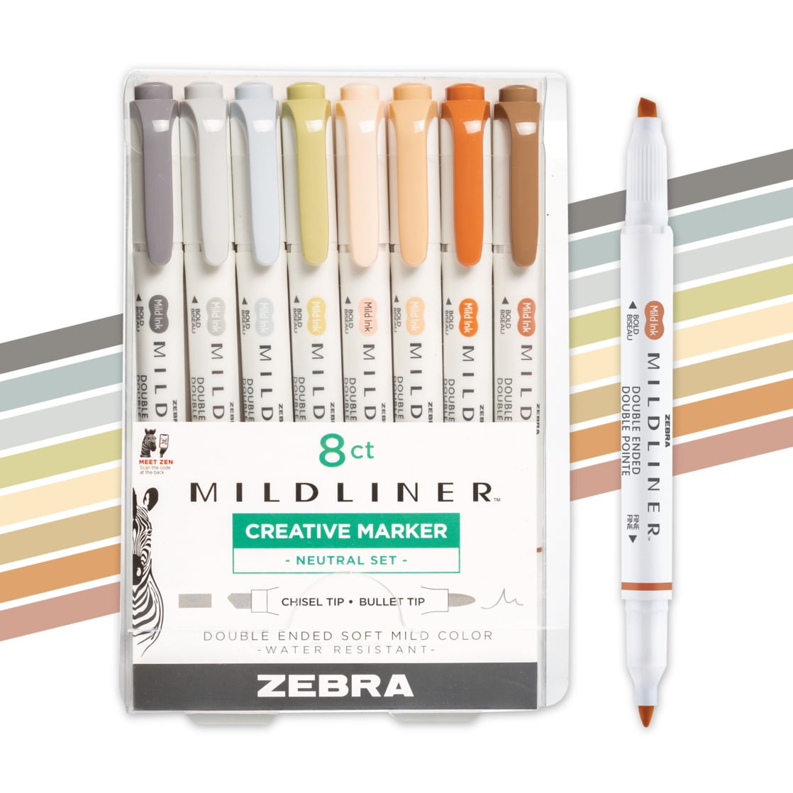 Zebra Pen Mildliner Double-Ended Creative Highlighter Set - Neutral Palette 8-Pack