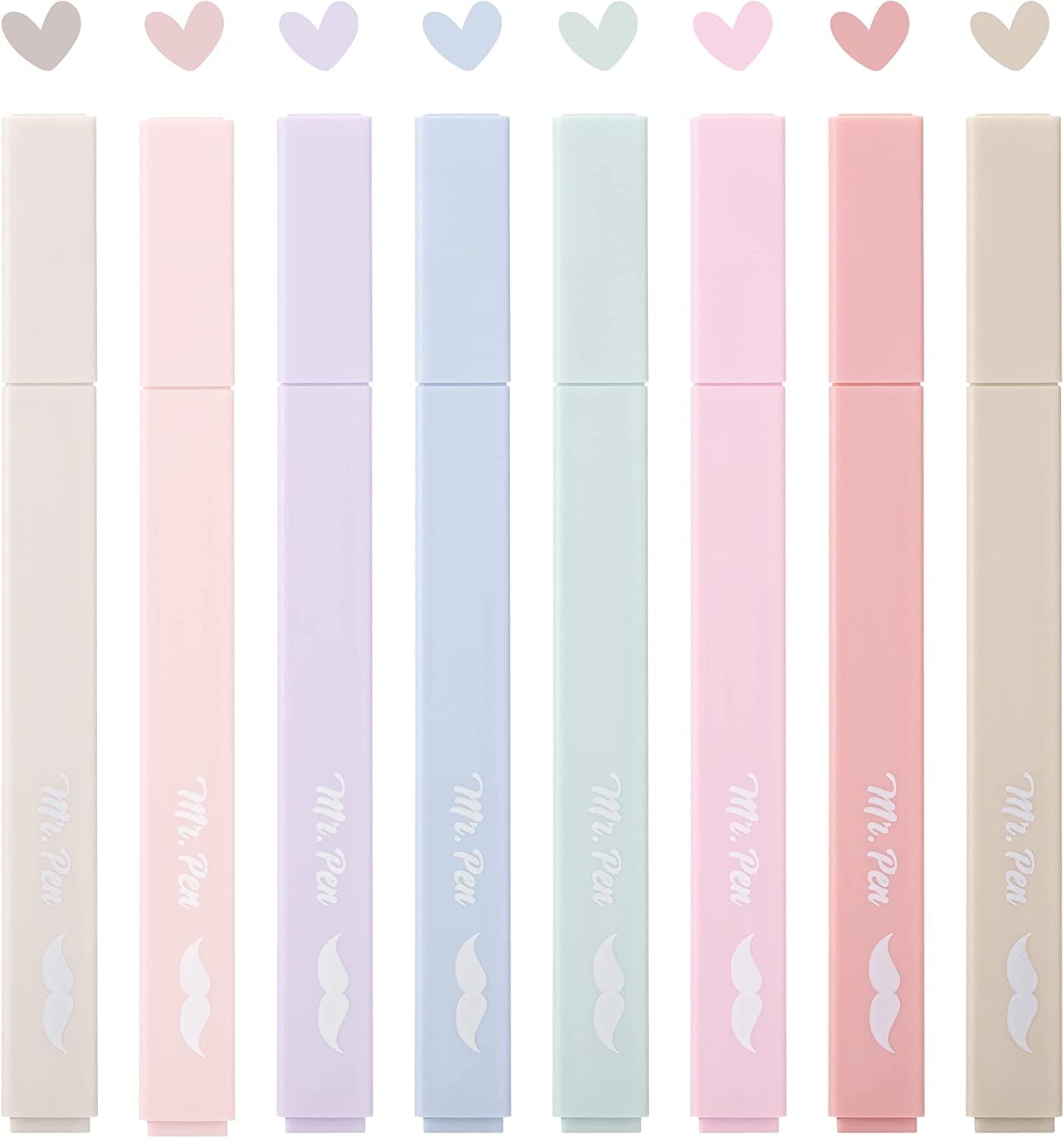 Mr. Pen- Aesthetic Highlighters, 8 Pcs, Chisel Tip, Muted Pastel Color, Assorted Color Highlighter Set