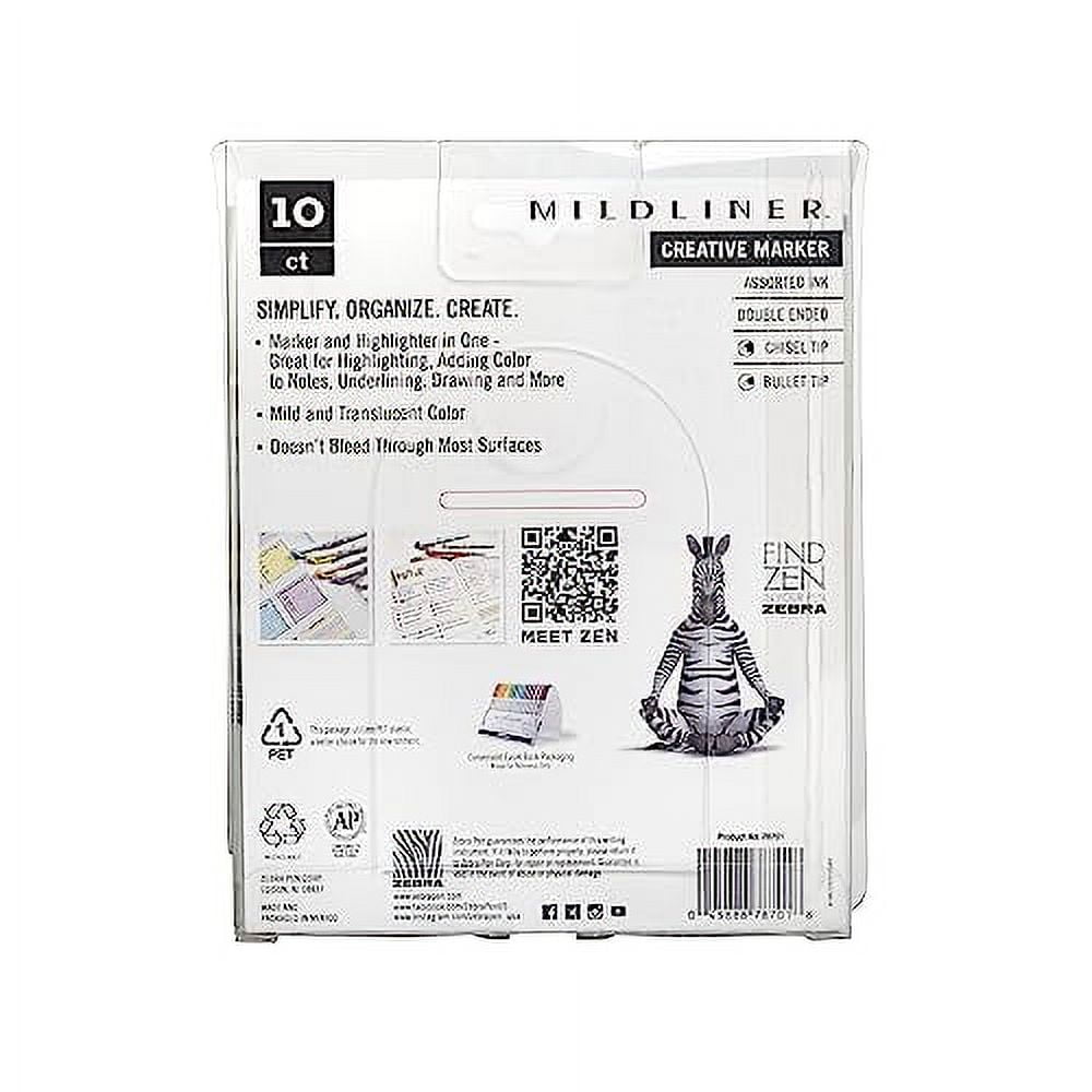 ZEBRA Pen Mildliner Double Ended Highlighter Set, Chisel and Bullet Point Tips, Assorted Neutral and Gentle Ink Colors, 10-Pack (78701)