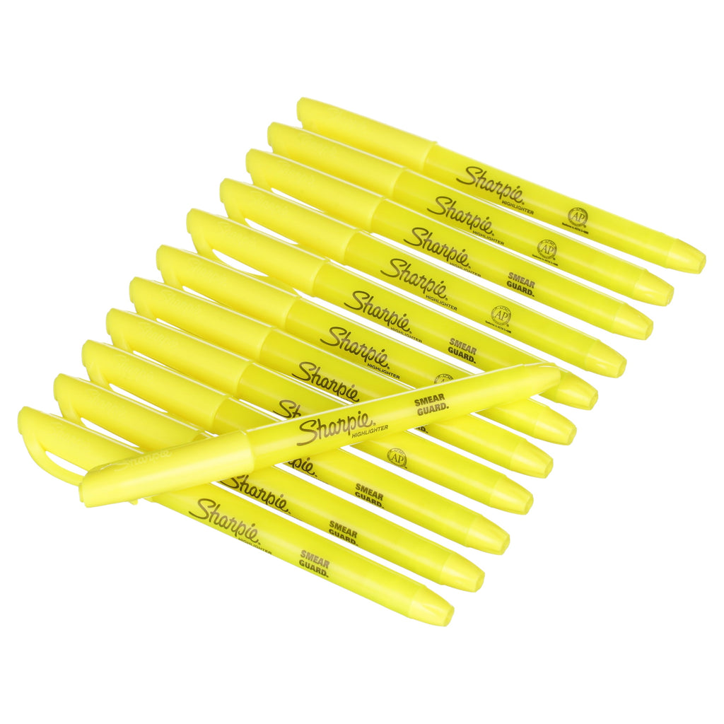 Sharpie® Pocket Style Highlighter, Fluorescent Yellow, 12 Count