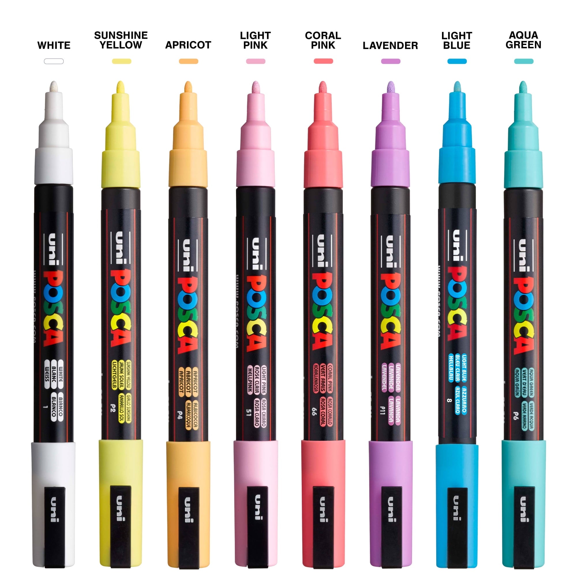 Uni POSCA PC-3M Water-Based Paint Markers, Reversible Fine Tip (0.9-1.3mm), Soft Ink Colors, 8 Count