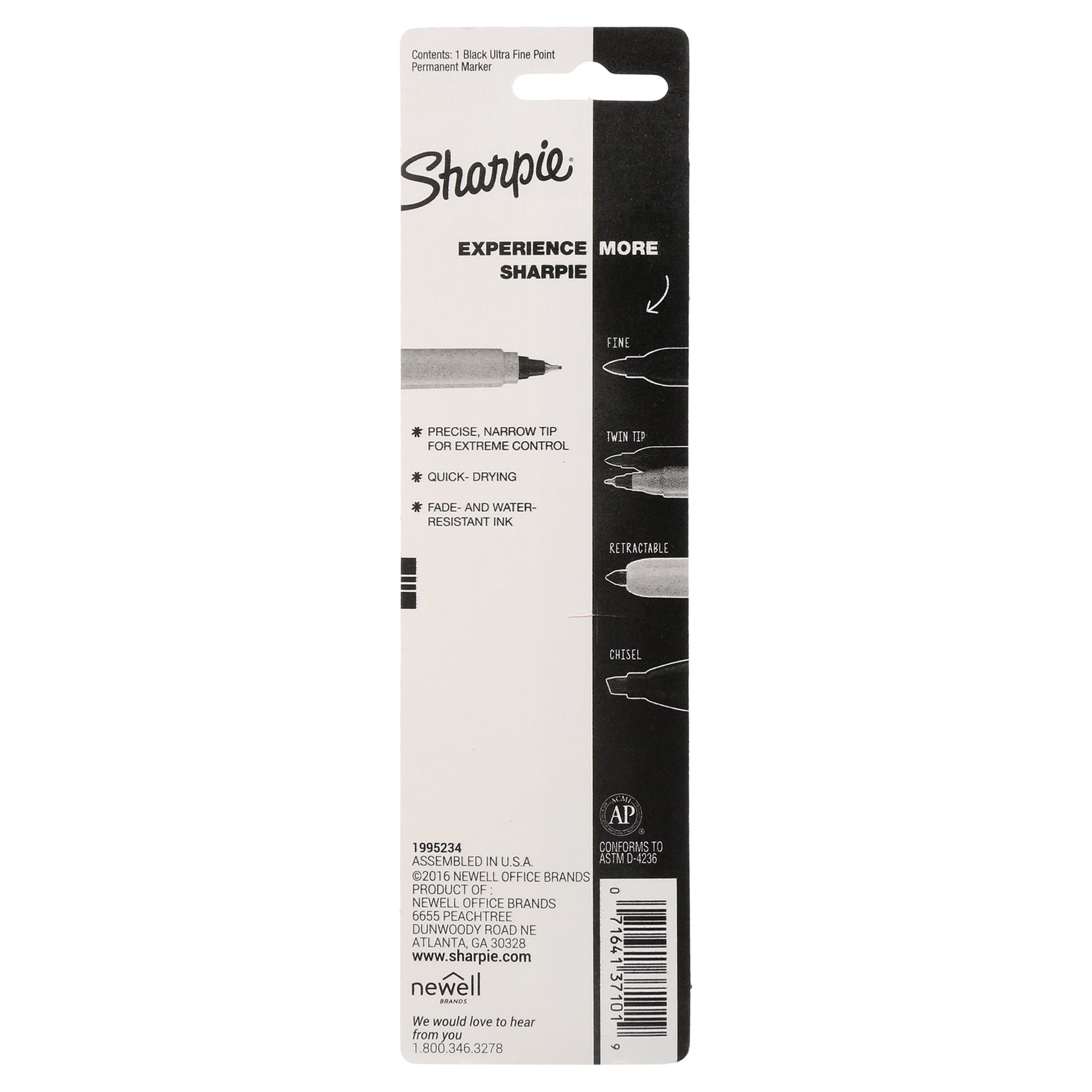 Sharpie Marker, Carded Packaging, Ultra-Fine, Black