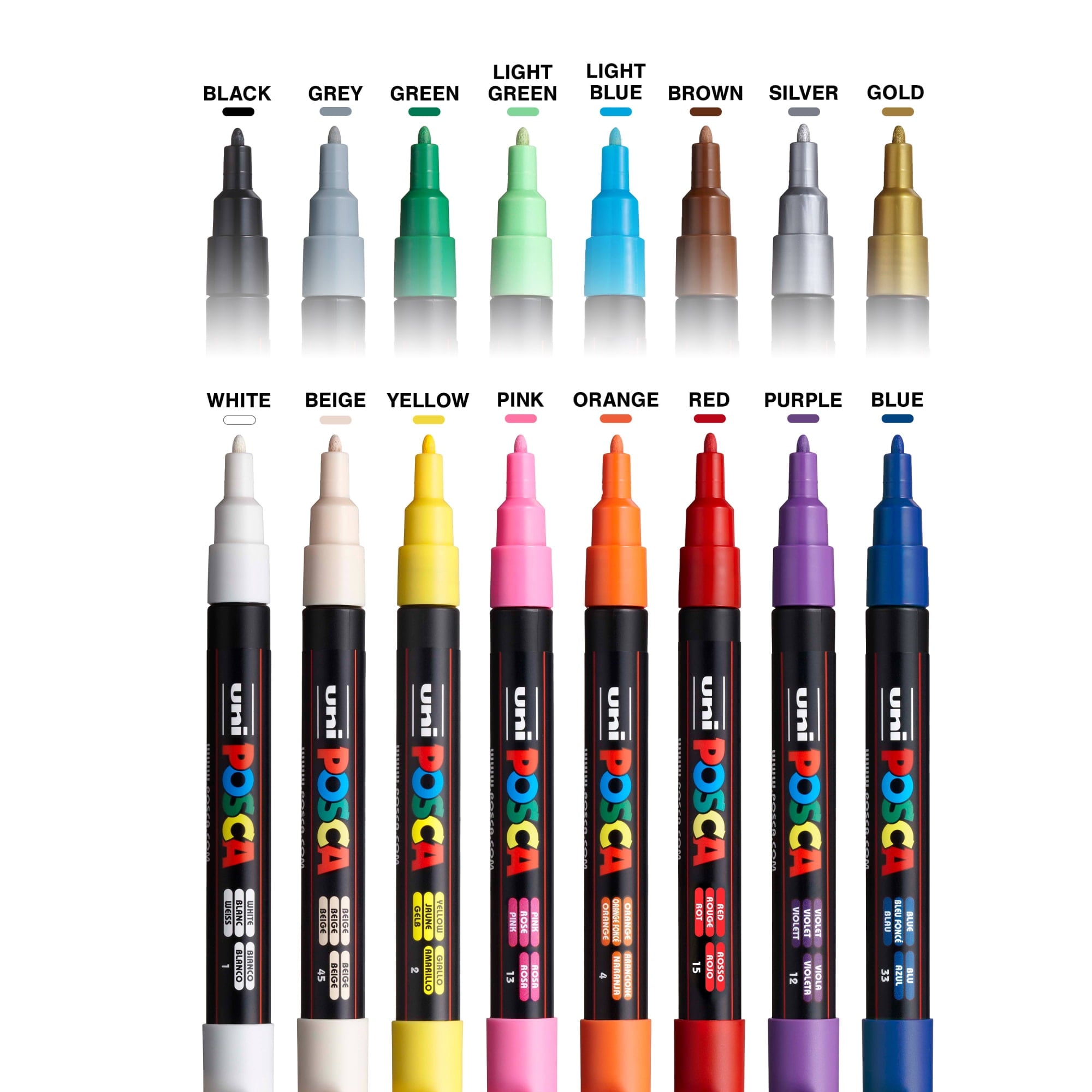 Uni POSCA PC-3M Water-Based Paint Markers, Fine Tip (0.9-1.3mm), Assorted Colors, 16 Count