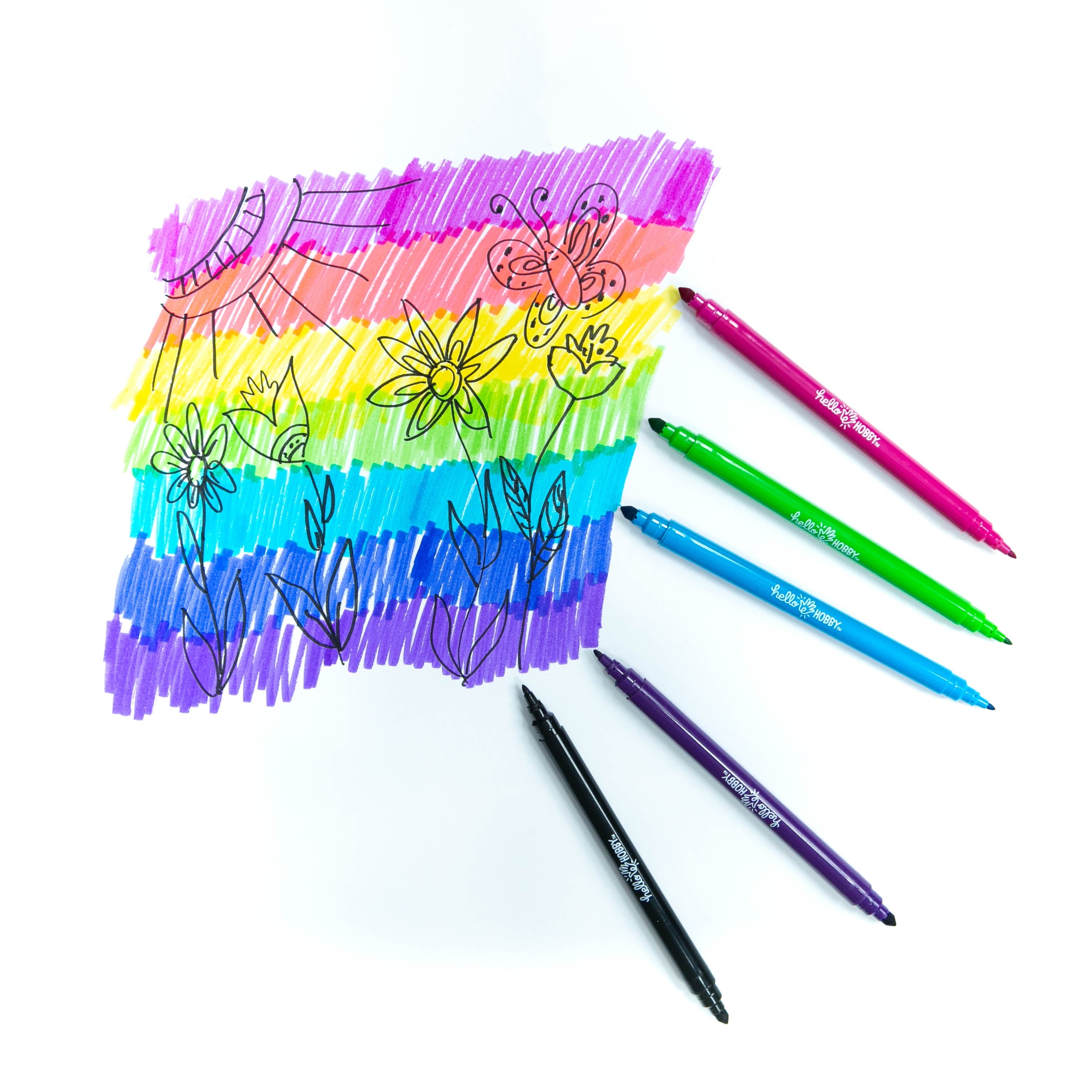 Hello Hobby Washable Dual Tip Markers, Brush and Fine Tips, Assorted Classic Colors, 12 Count