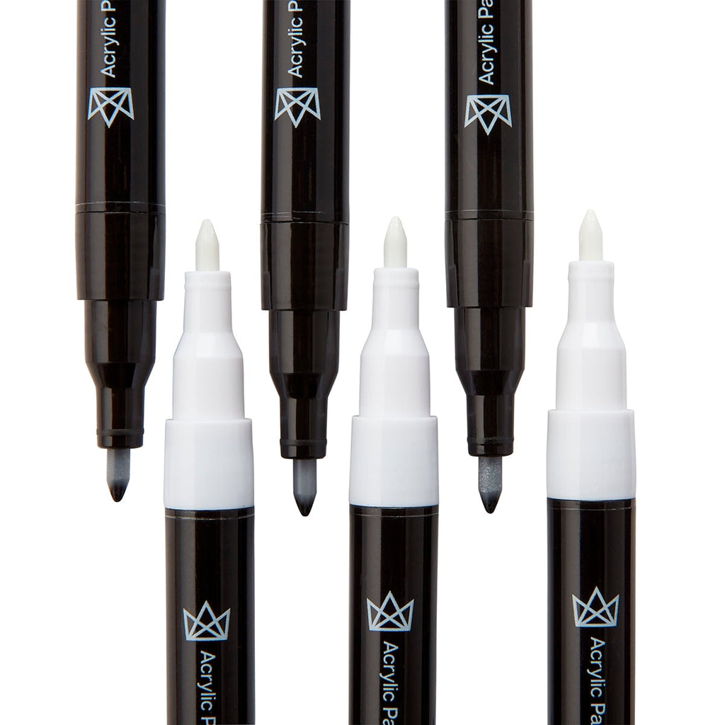 KINGART&reg; PRO Extra Fine Point Acrylic Paint Pen Markers, Black & White, Set of 6 (3 each)