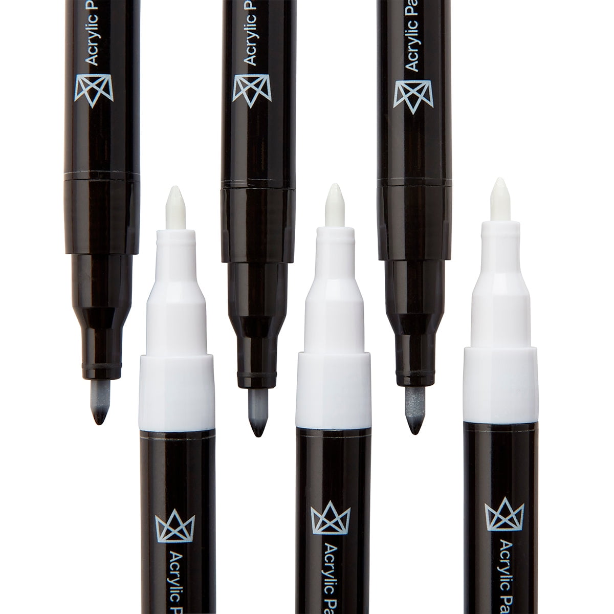 KINGART&reg; PRO Extra Fine Point Acrylic Paint Pen Markers, Black & White, Set of 6 (3 each)