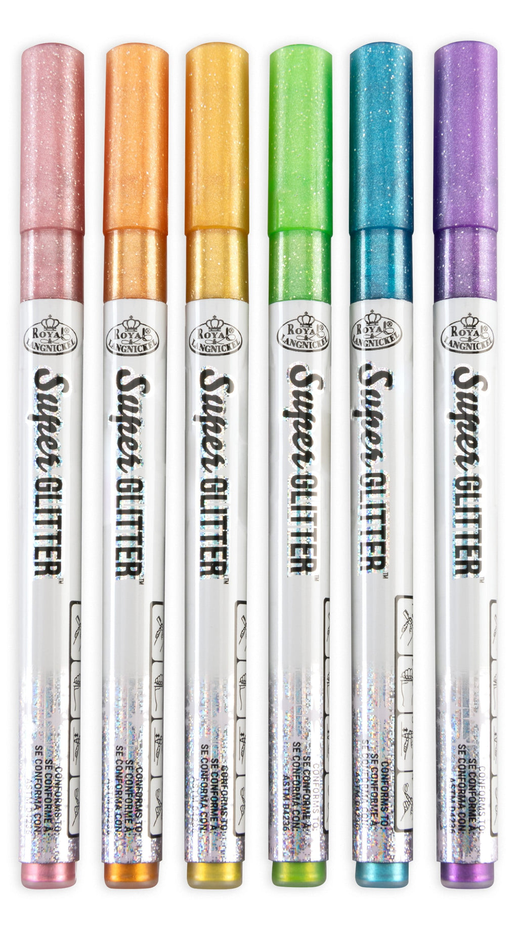 Royal & Langnickel -  6pc 1MM Super Glitter Marker Set, Primary Colors