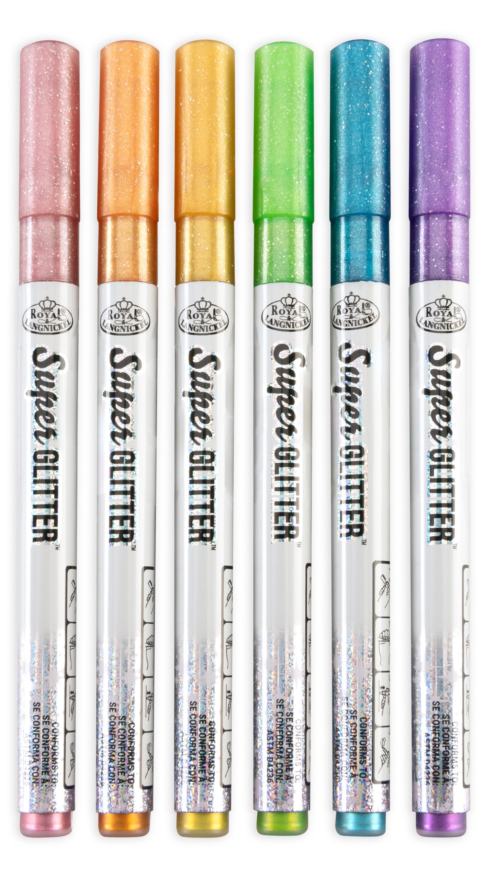 Royal & Langnickel -  6pc 1MM Super Glitter Marker Set, Primary Colors