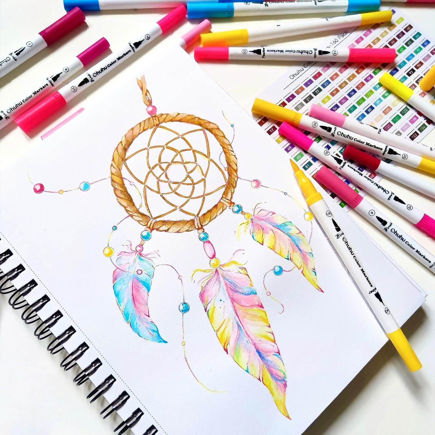 Ohuhu 36 Colors Dual Tips Brush Pens, Water Based Marker for Calligraphy Drawing Sketching