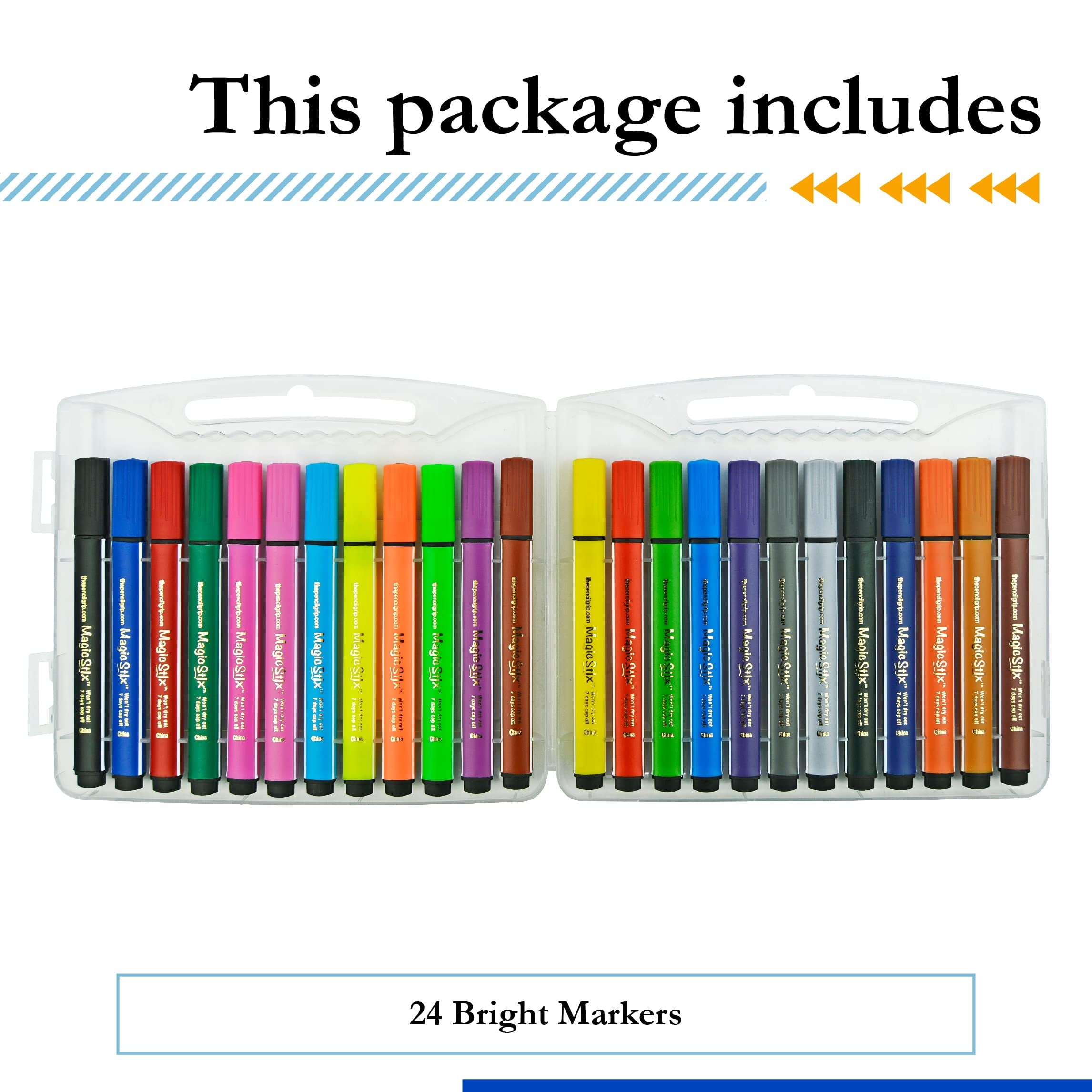 The Pencil Grip Magic Tri Stix Washable Markers, 24 Count, Assorted Colors, Non-Toxic, Triangular Grip (TPG-397)
