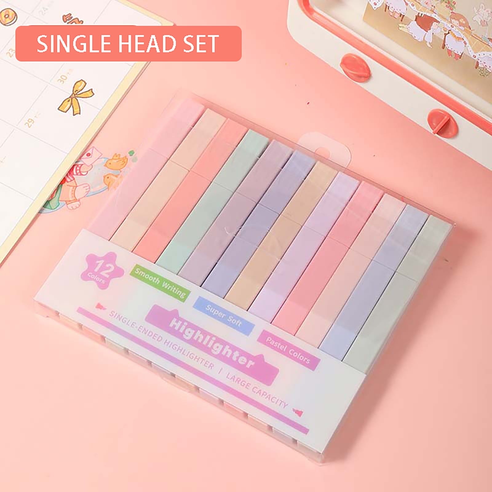 AQITTI 12Pcs Highlighters Aesthetic Pastel Highlighter&Single Double Headed Suit Set with Soft Pen Tip Highlighters and Pens No (Multicolor) 1Ml
