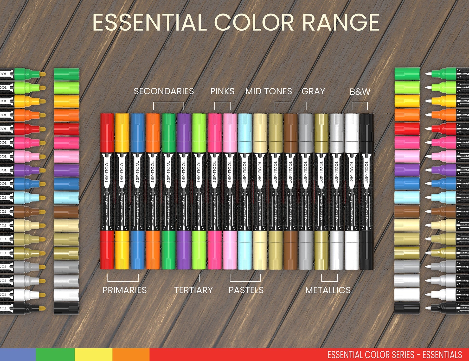 Tooli-Art Acrylic Paint Pens Assorted Multicolor Vibrant Markers with Double Sided Extra Fine And Medium Tip Marker Set of 18