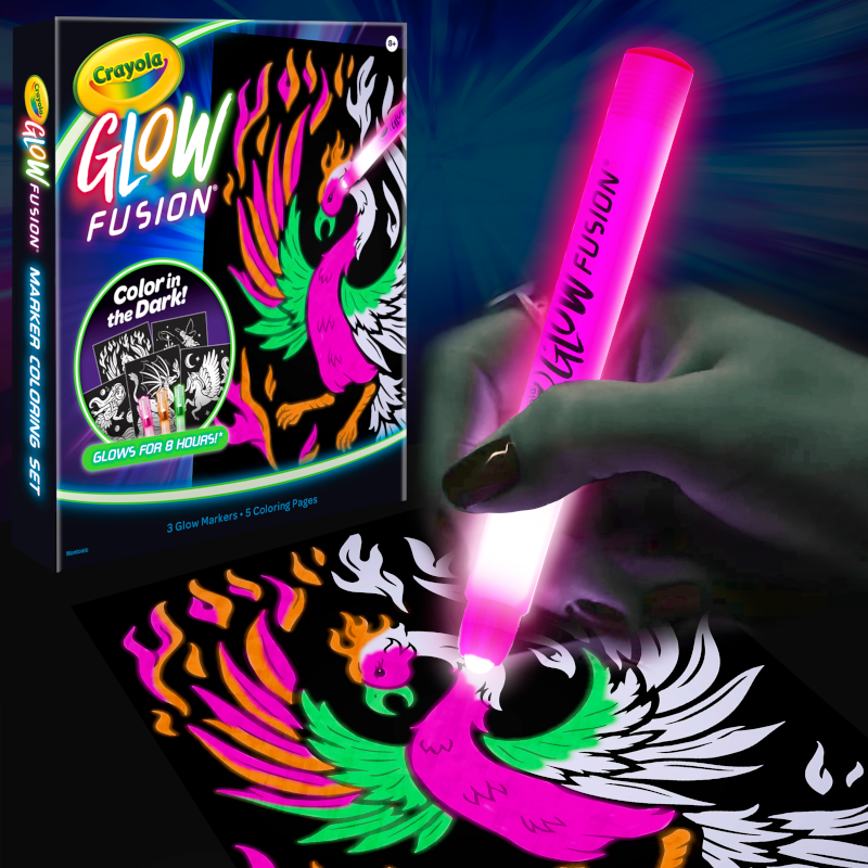 Crayola Glow Fusion Mythical Creatures, Glow in The Dark Coloring Set, Dragon Craft Set, Gift for Boys and Girls