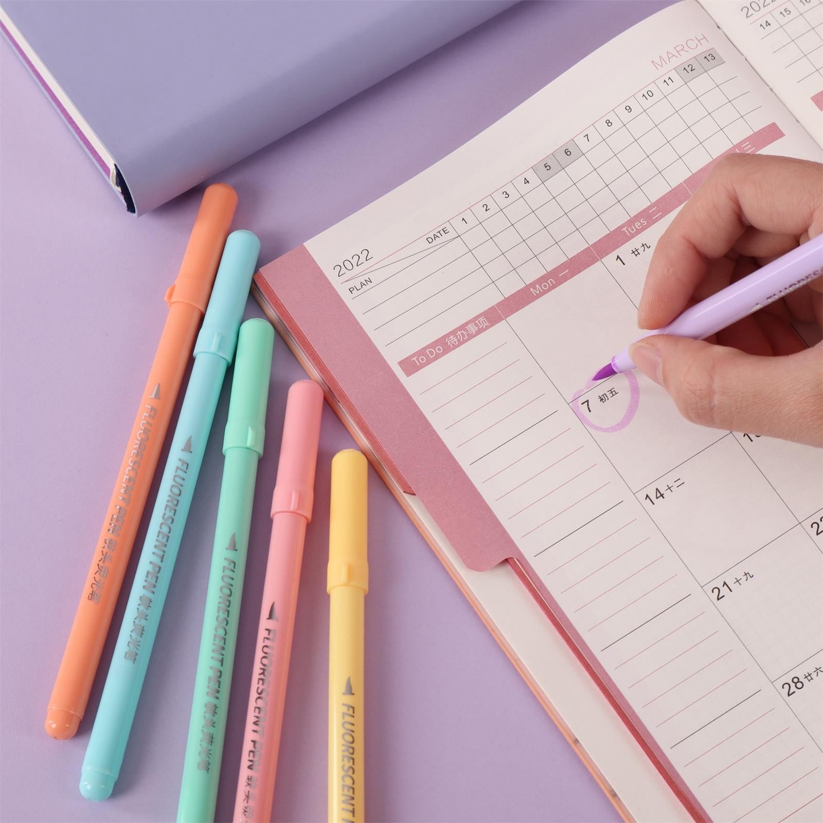 SDJMa Mild Highlighters assorted Colors,Mild Fluorescent colors markers for Underlining Highlighting,Fine Point Tips 6 colors（10ml）