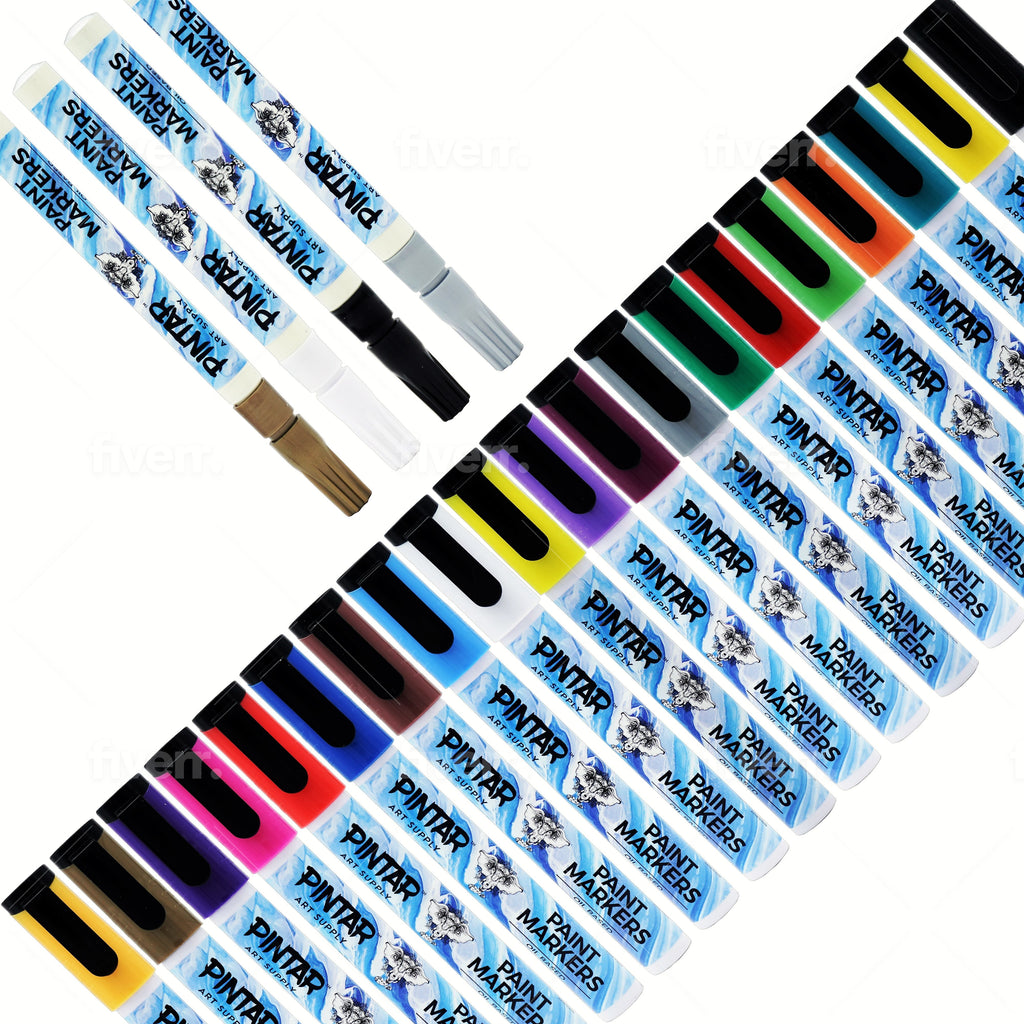 Pintar Art Premium Oil Paint Pens - (24-Pack) 20 Medium Tip(5mm) & 4 Fine Tip(1mm) Vibrant Colored Pens, DIY projects