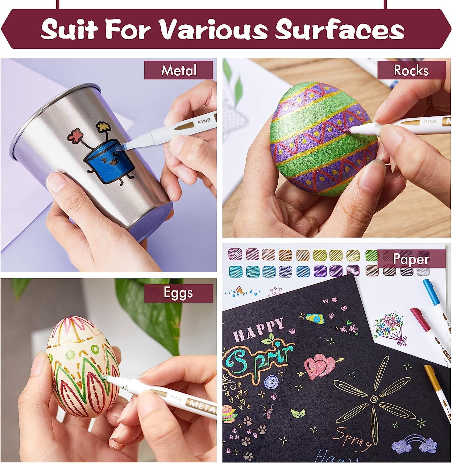 Metallic Marker Pens, Shuttle Art 24 Colors Metallic Paint Markers Fine Point for DIY Card, Calligraphy, Art and Crafting Projects, Works Great on Black Paper, Scrapbooks, Fabric, Rock.