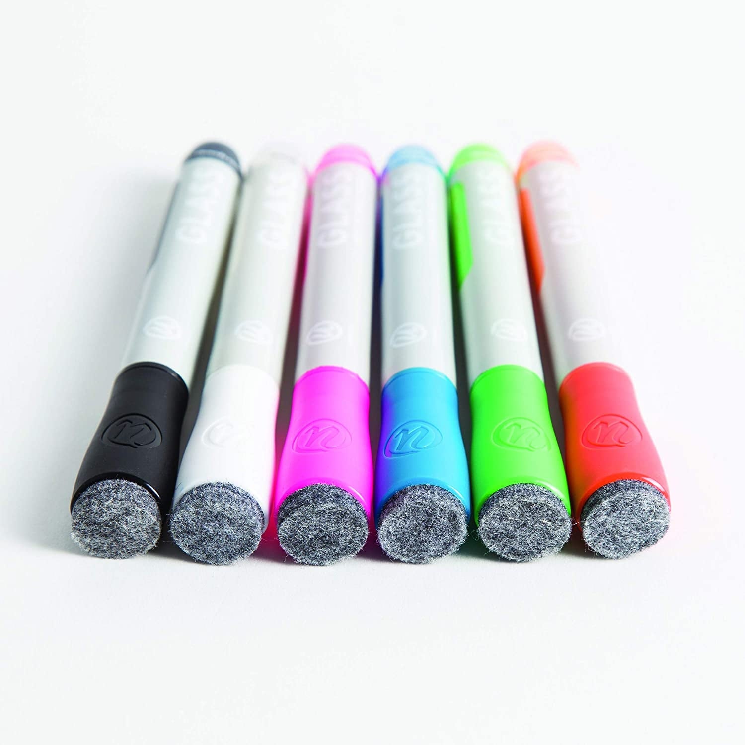 1PACK U BRANDS Bullet Tip Low-Odor Liquid Glass Markers with Erasers, Assorted Colors, 12/Pack