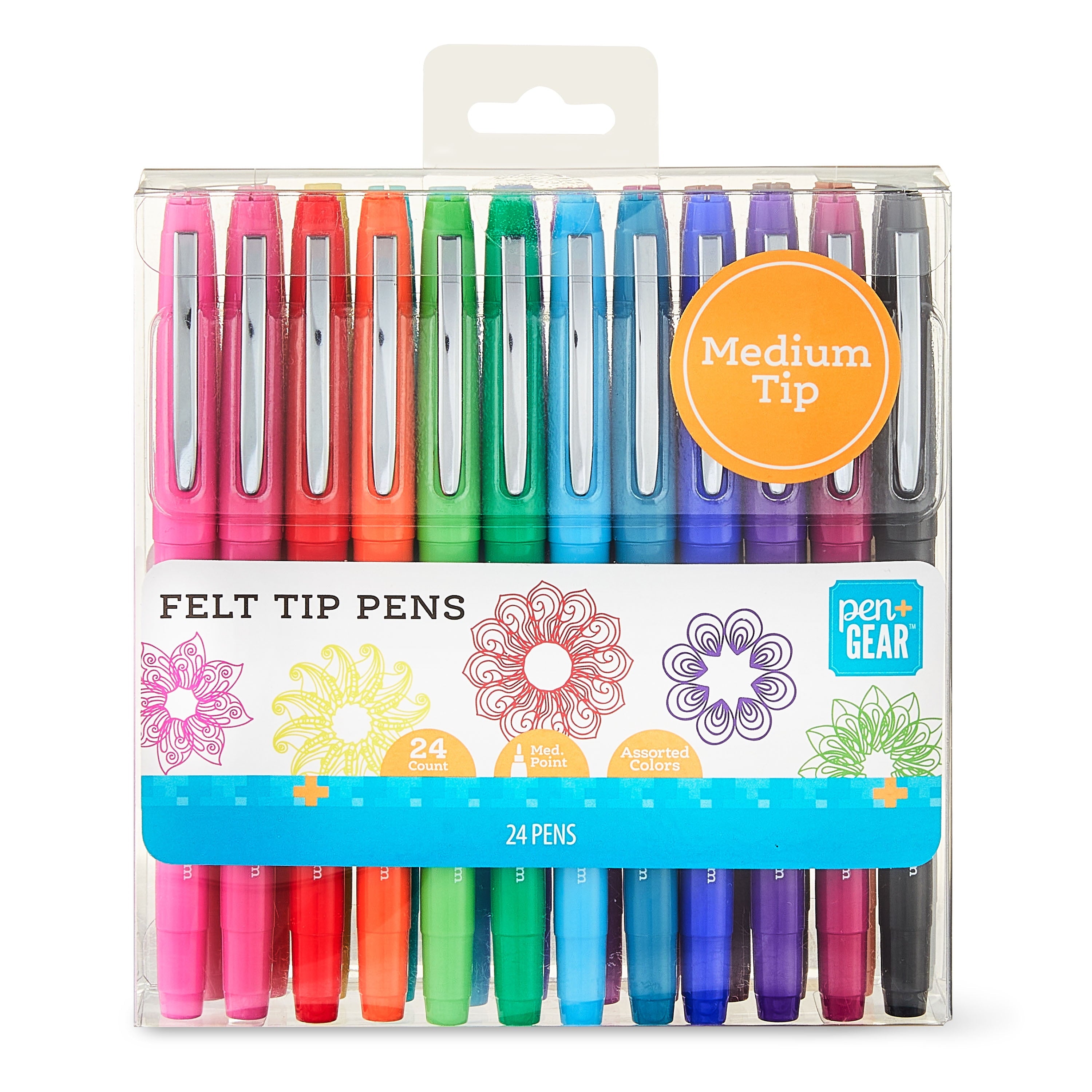 Pen+Gear Felt-Tip Markers, Medium Tip, Pens, Assorted Colors, 24 Count