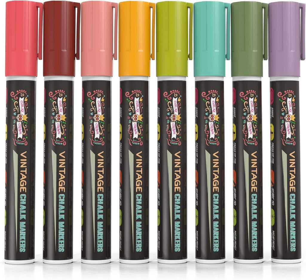 Chalky Crown - Liquid Chalk Markers  for Signs, Windows, Blackboard, Glass - Reversible Tip (8 Pack, 6mm)