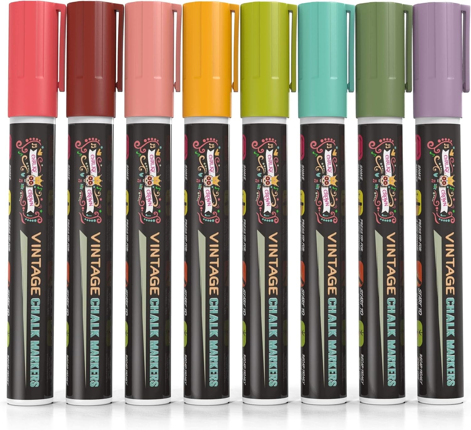 Chalky Crown - Liquid Chalk Markers  for Signs, Windows, Blackboard, Glass - Reversible Tip (8 Pack, 6mm)