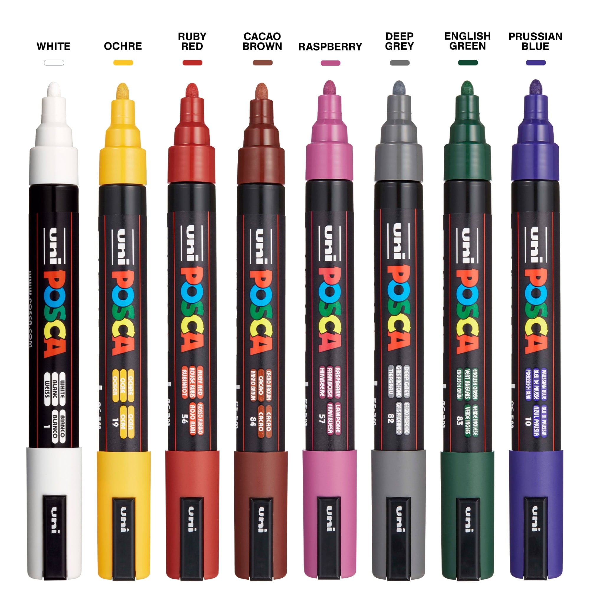Uni POSCA PC-5M Water-Based Paint Markers, Reversible Medium Tip (1.8-2.5mm), Dark Ink Colors, 8 Count
