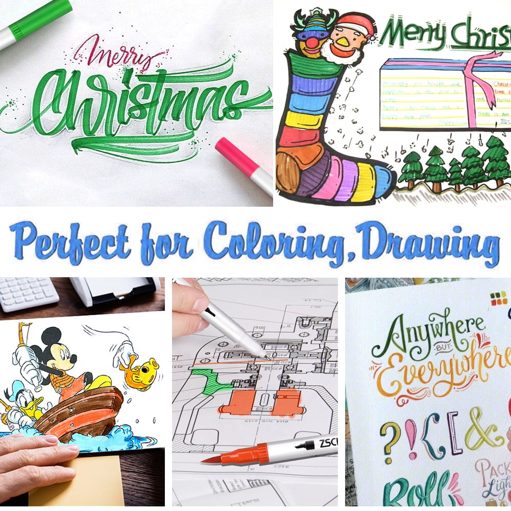 ZSCM 60 Colors Markers for Adult Coloring Books No Bleeding - Duo Tip Art Pens, Fine & Brush Coloring Marker for Adult Calligraphy, Illustration, Cards Drawing, Note taking Lettering, Journaling