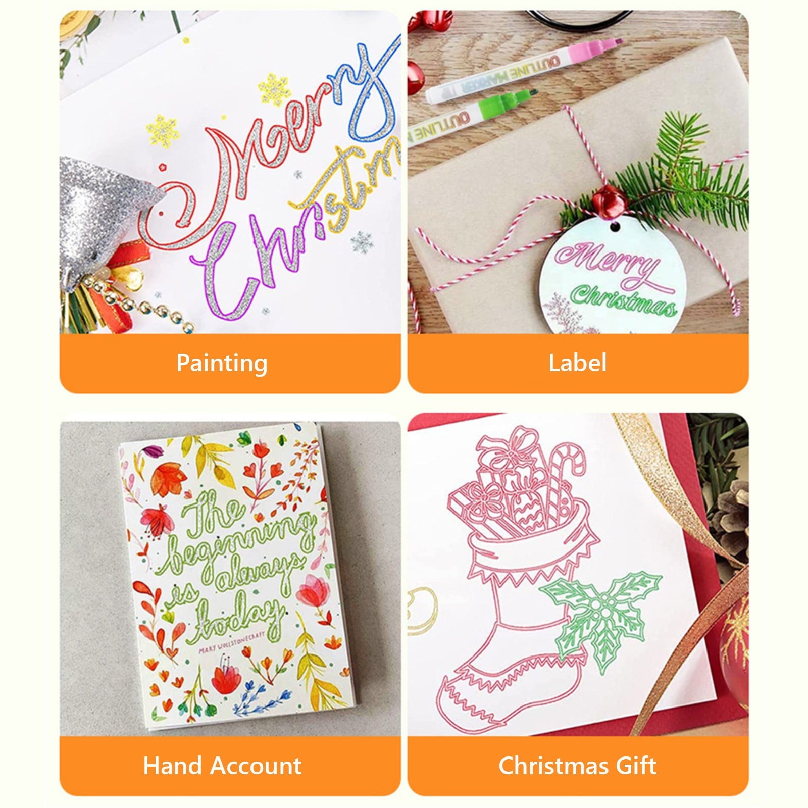 Pompotops Christmas DIY Outline Markers, Marker Pen For Highlight, New Double Line Self-outline Marker Pen Set Glitter Gel Markers, Colorful Markers Art Pens For Drawing, Greeting