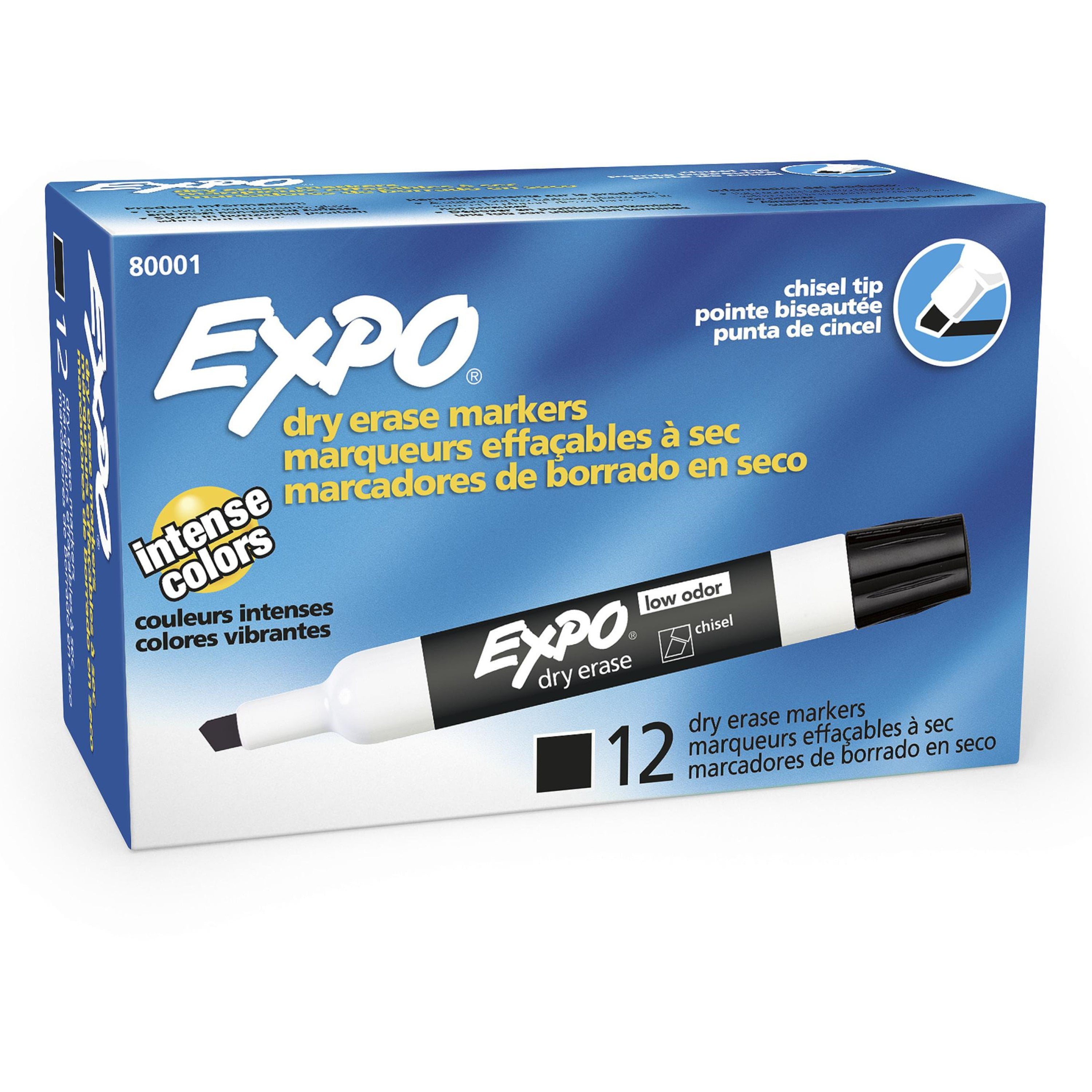 EXPO Low Odor Dry Erase Marker, Chisel Tip, Black, 12 Count