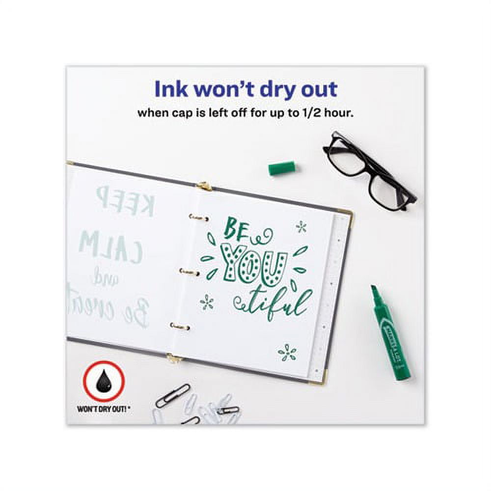 Avery Marks-A-Lot Regular Desk-Style Permanent Marker, Chisel Tip, Green, Dozen