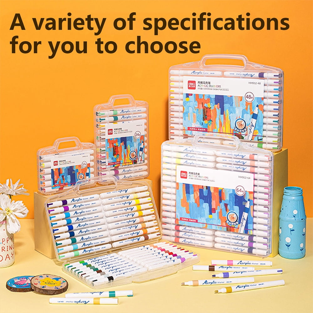 Deli Paint Markers Quick Drying Acrylic Marker Pens Paint Pens for Wood Rock Canvas (12 Colors)